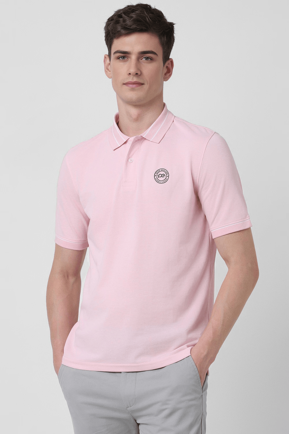 Men Pink Solid Polo Neck Collar T-shirt