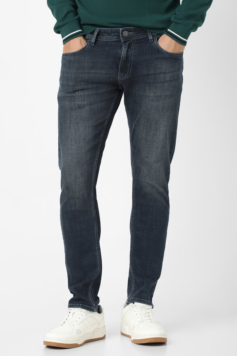 Men Navy Mid Wash Jeans