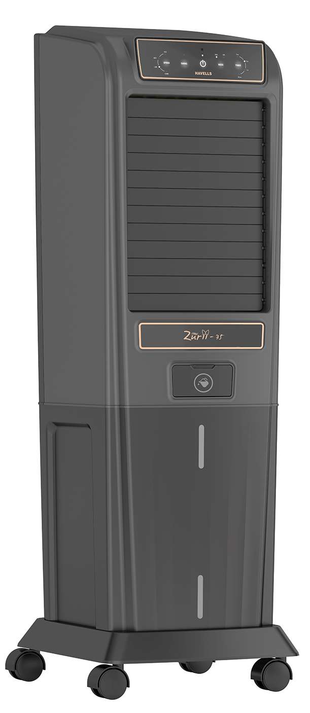 Havells Zurii 35L Tower Air Cooler for home | Electronic Panel with Remote | Powerful Air Delivery | Everlast Pump | High Density Honeycomb Pads | Ionizer and Dust Filter | Heavy Duty (Black)