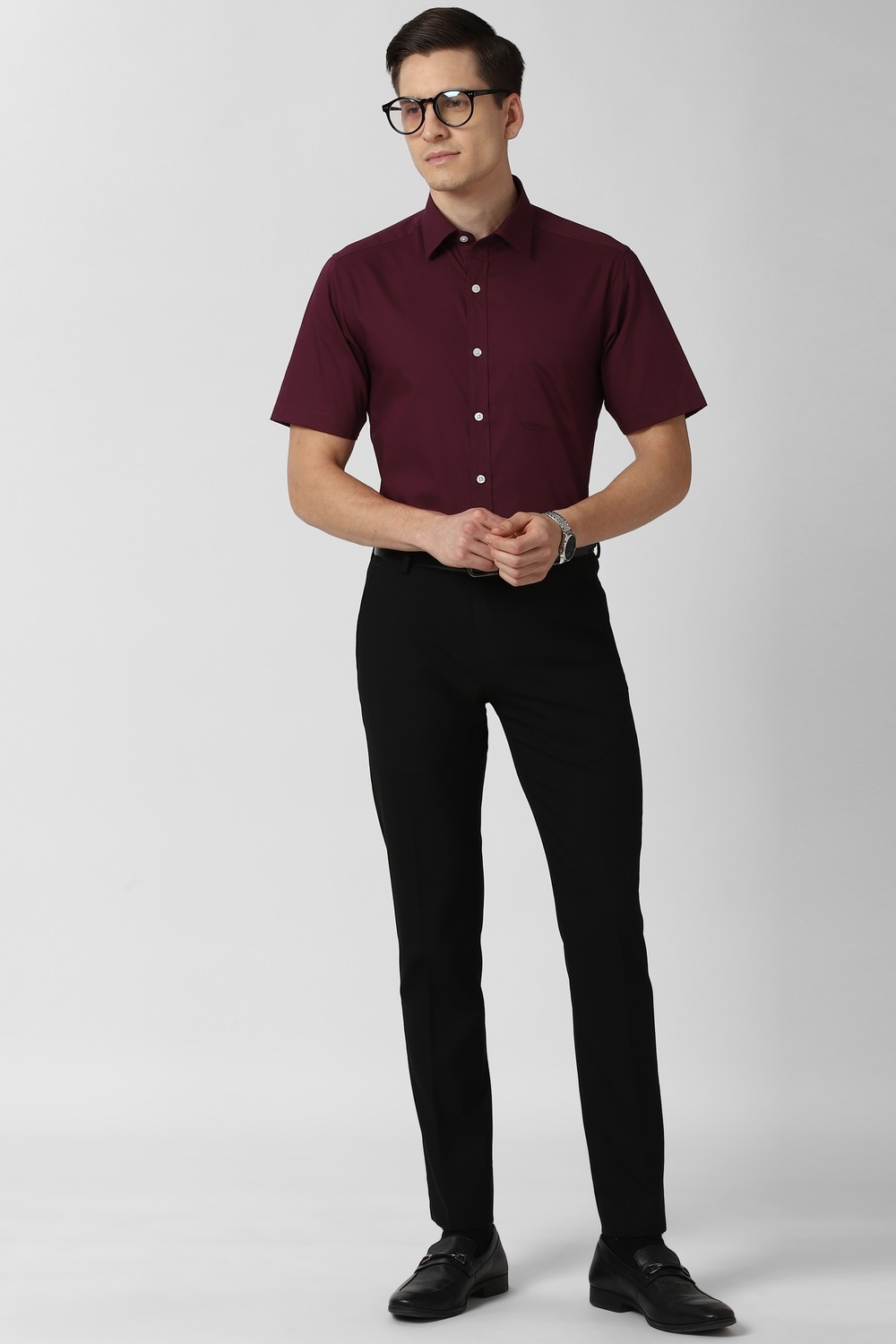 Men Purple Regular Fit Half Sleeves Formal Shirt