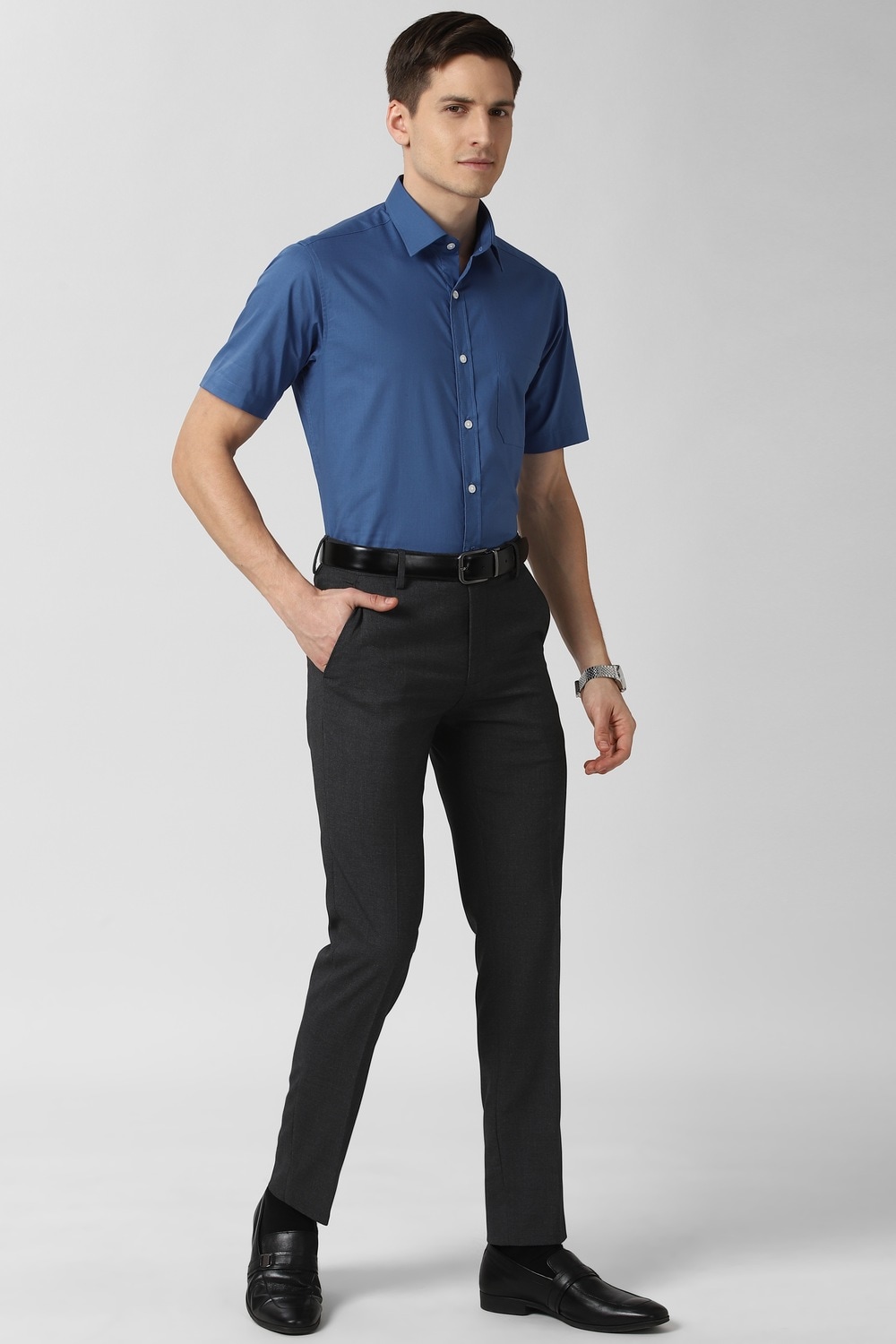 Men Navy Regular Fit Half Sleeves Formal Shirt