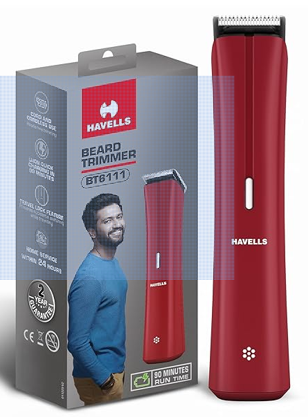 Havells Bt6111 Beard Trimmer GHPTTABRRD00, Skin Firendly Stainless Steel Blades 90 Mins Runtime Up To 13 Mm Length
