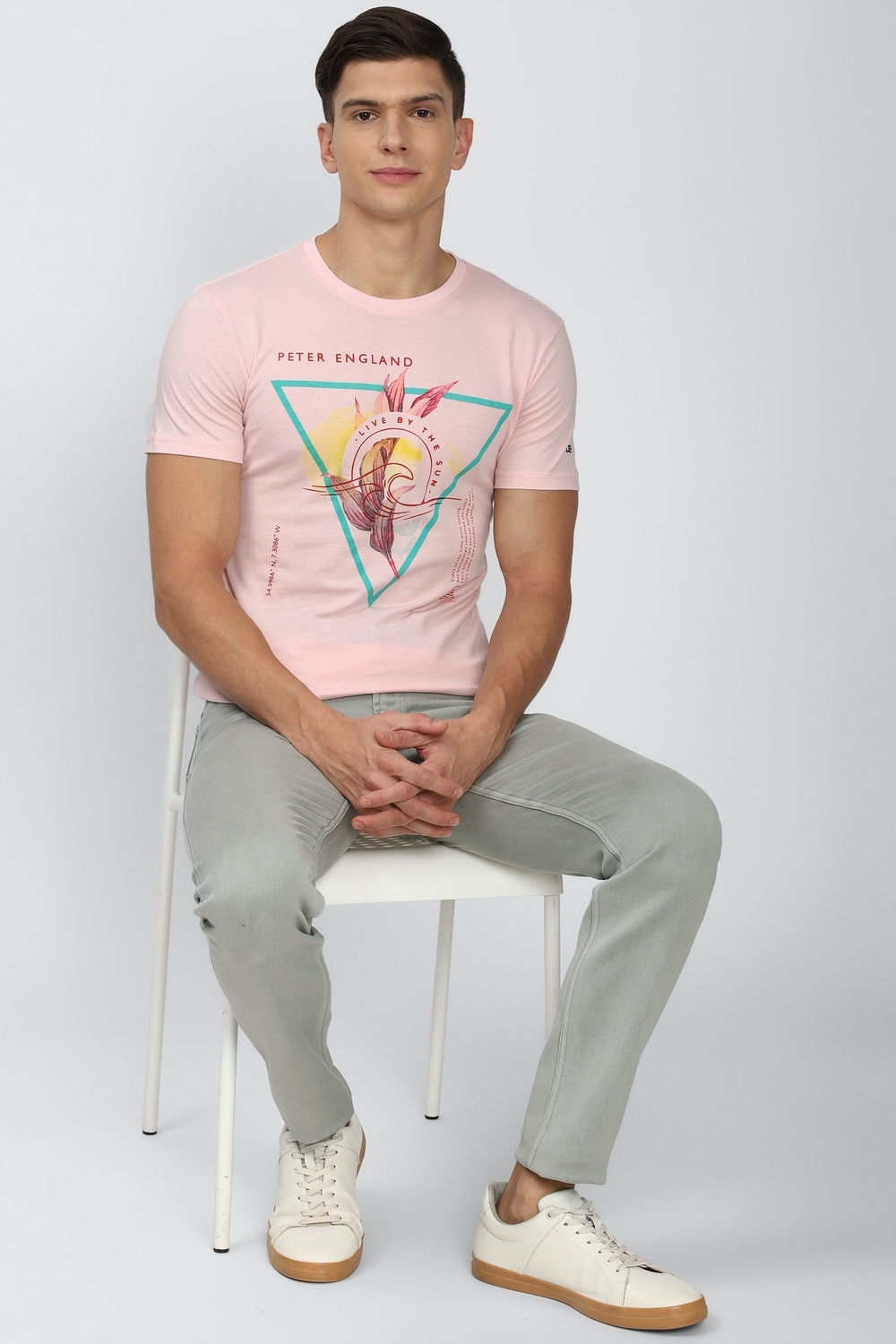 Men Pink Graphic Print Round Crew Neck Crew Neck T-shirt
