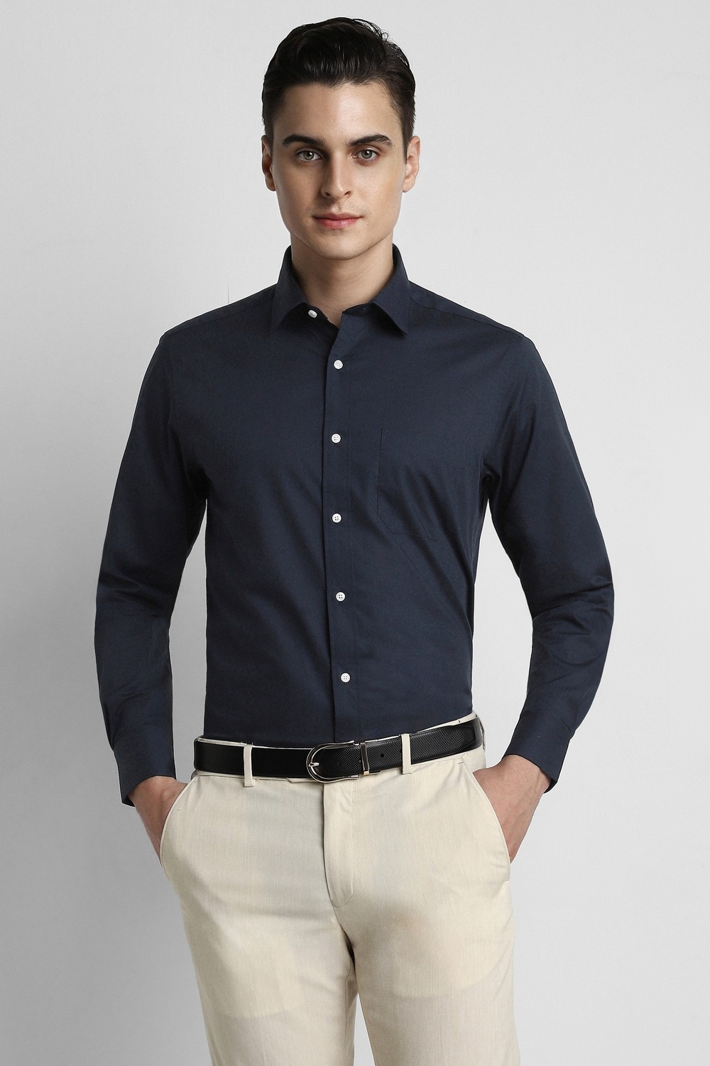 Men Navy Regular Fit Full Sleeves Formal Shirt
