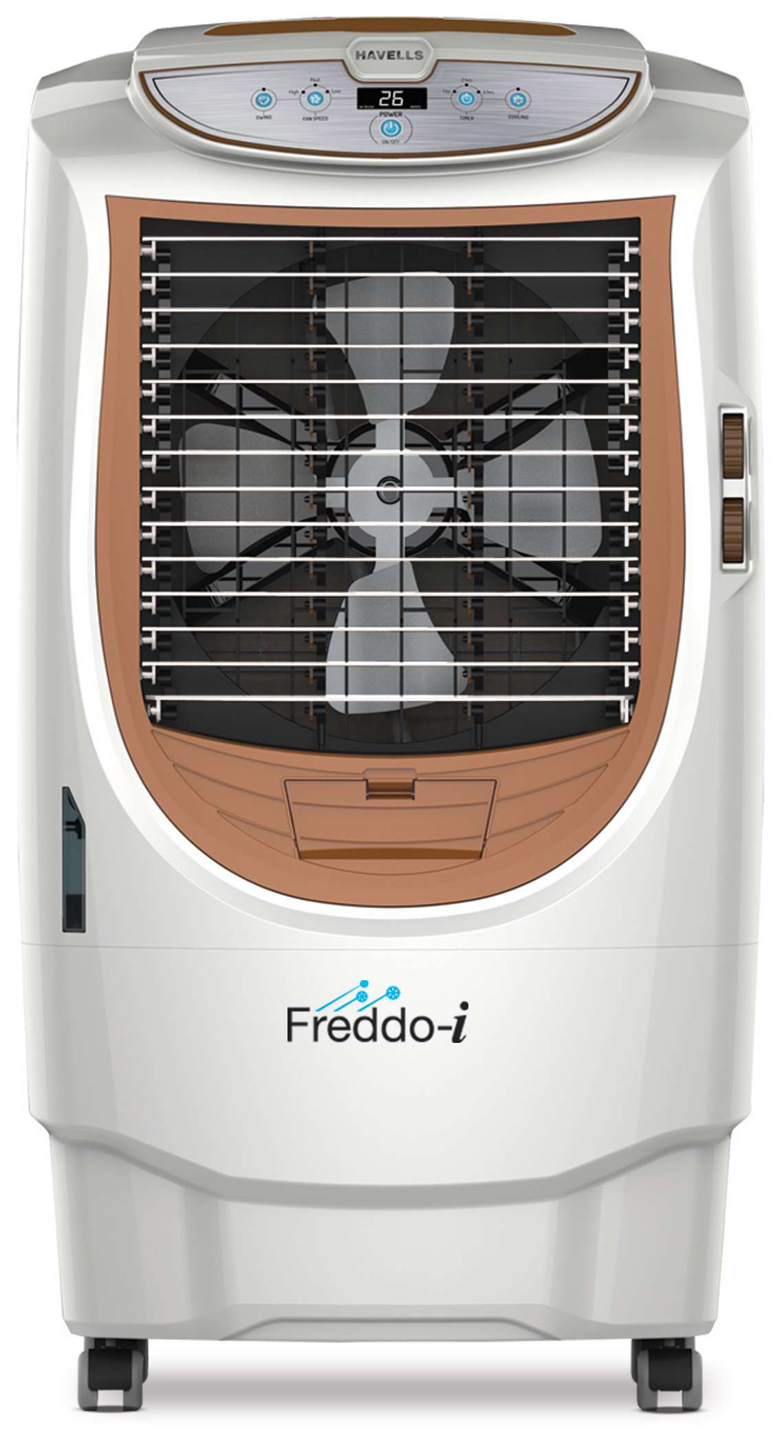 Havells Freddo-i 70L Air Cooler for home | Electronic Panel with Remote | Powerful Air Delivery | Everlast Pump | High Density Honeycomb Pads | Auto Drain | Heavy Duty (White/Brown)