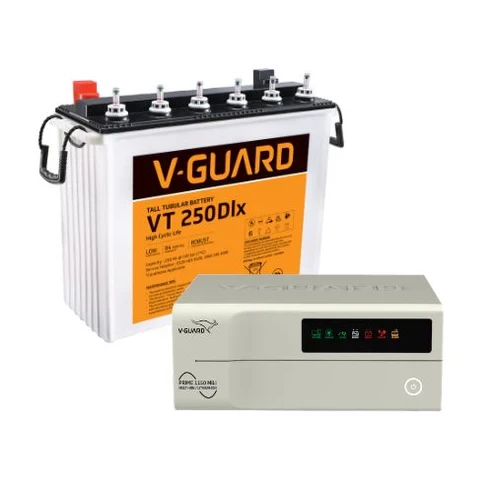 V-Guard Inverter & Battery Combo - Prime 1150 MiLi Pure Sine Wave 1000VA/ 12V Inverter, VT 250DLX (230Ah Tall Tubular Battery) for Home, Office & Shops