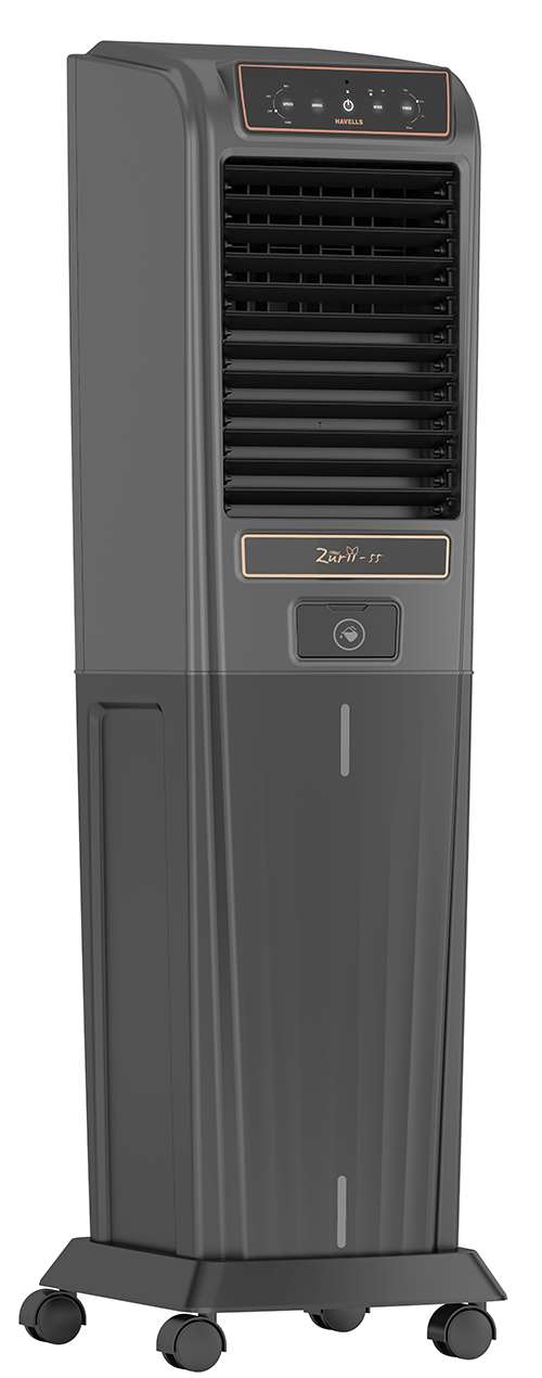 Havells Zurii 55L Tower Air Cooler for home | Electronic Panel with Remote | Everlast Pump | Powerful Air Delivery | High Density Honeycomb Pads | Ionizer and Dust Filter | Heavy Duty (Black)