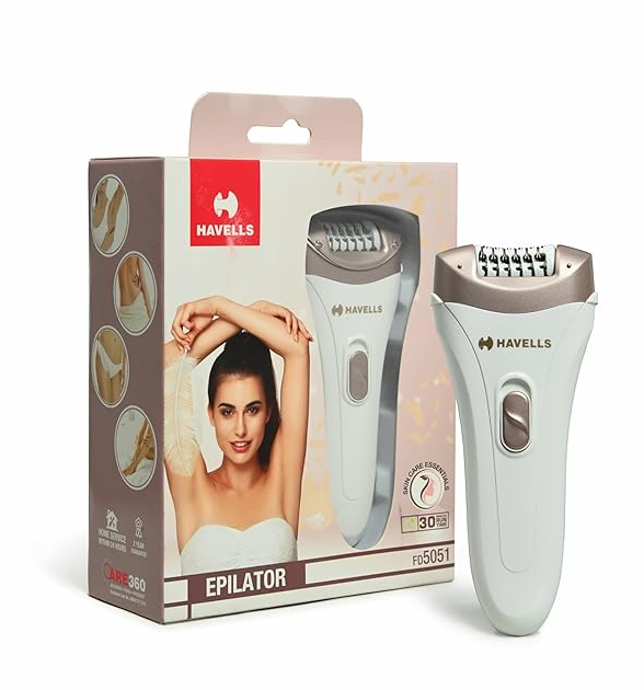 Havells FD5051 Epilator, Hair Removal for Women, Wet & Dry, Cordless, Rechargeable (White)  GHPFFBAGRD00